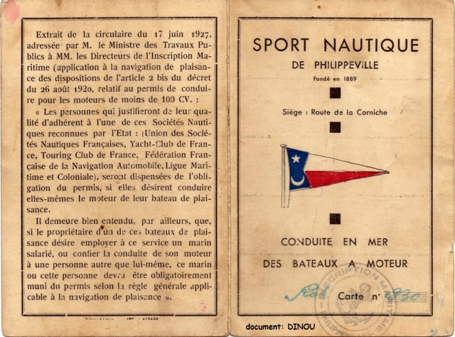 Sport Naurique de Philippeville permis de conduire les bateaux à moteurs
